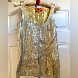 Silver and gold metallic T Trumpet top by Tory Burch, 0